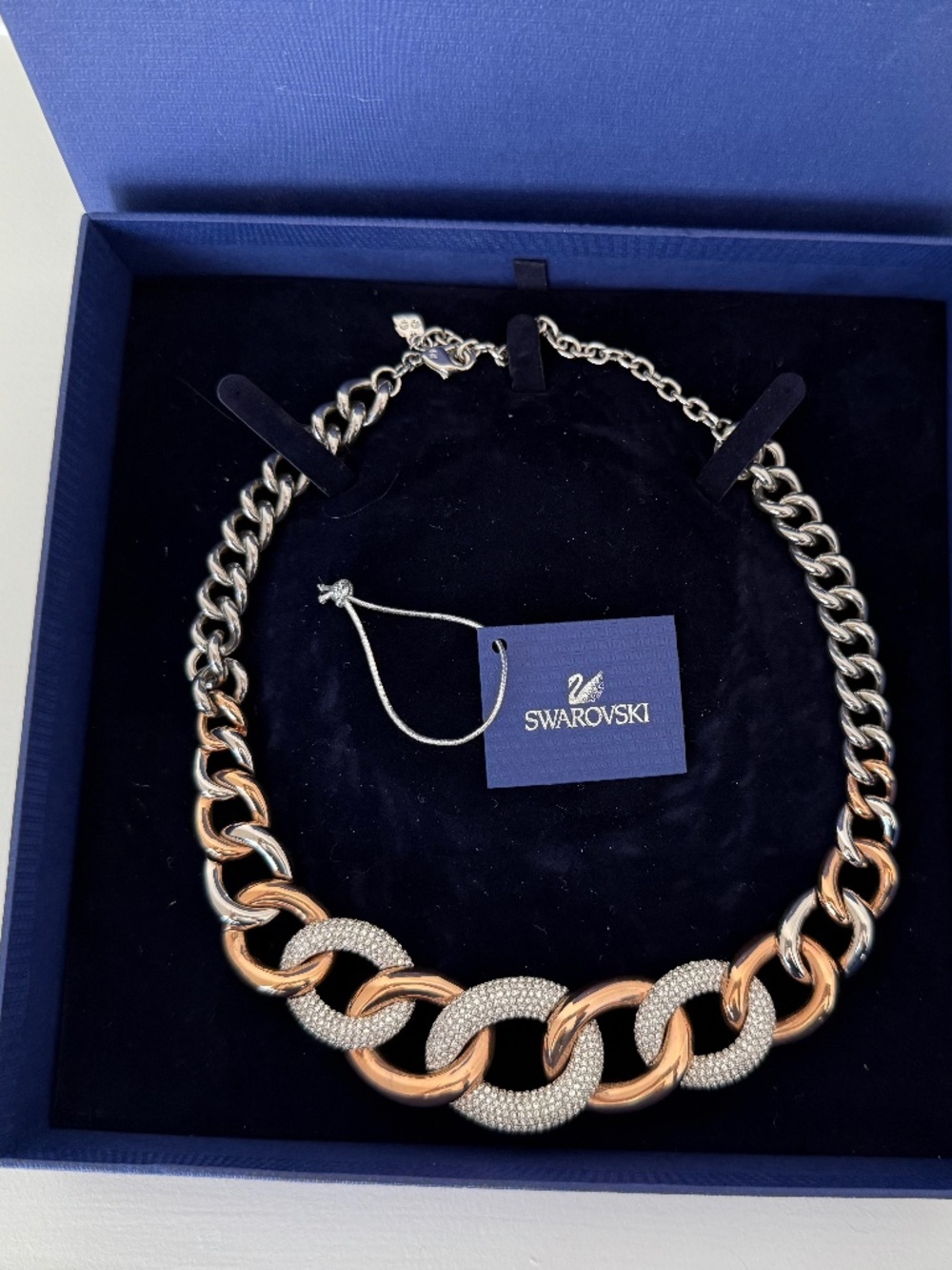Swarovski large chunky chain gold necklace elegant rose gold
